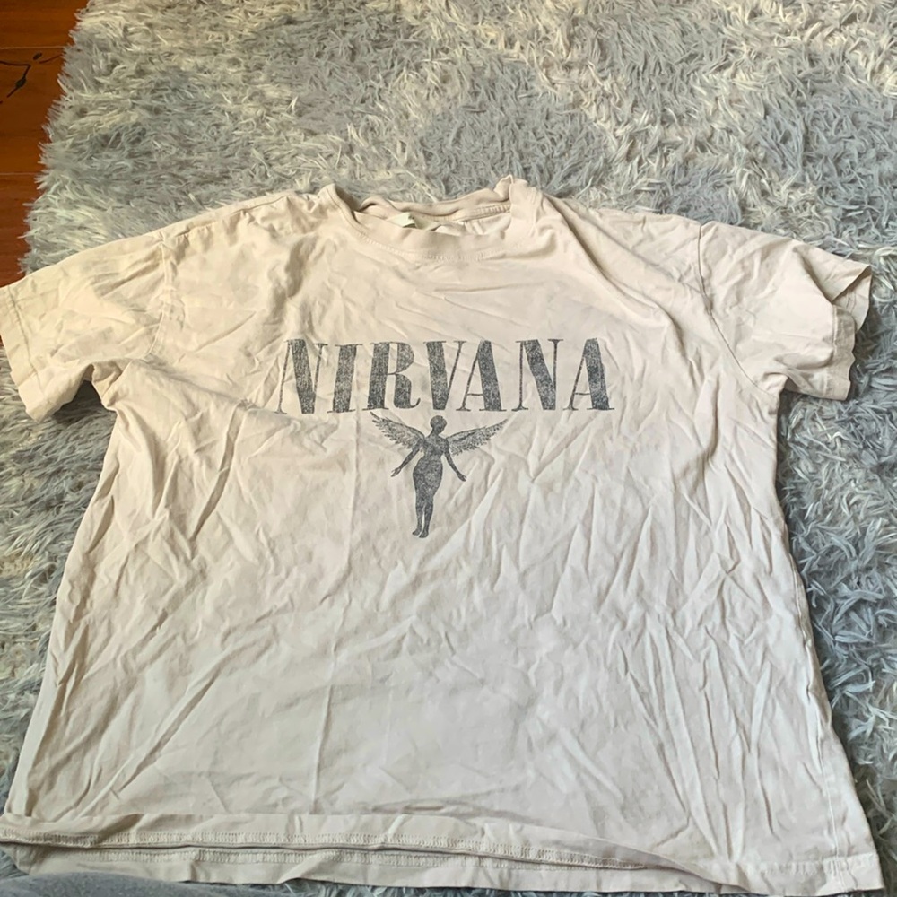 h and m cream nirvana oversized graphic tee S